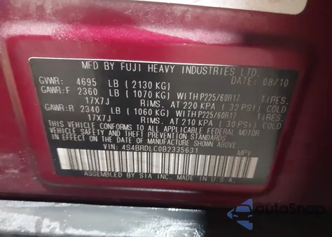 2011 Subaru Outback 3.6R Limited from USA, damaged, VIN 4S4BRDLC0B2335631